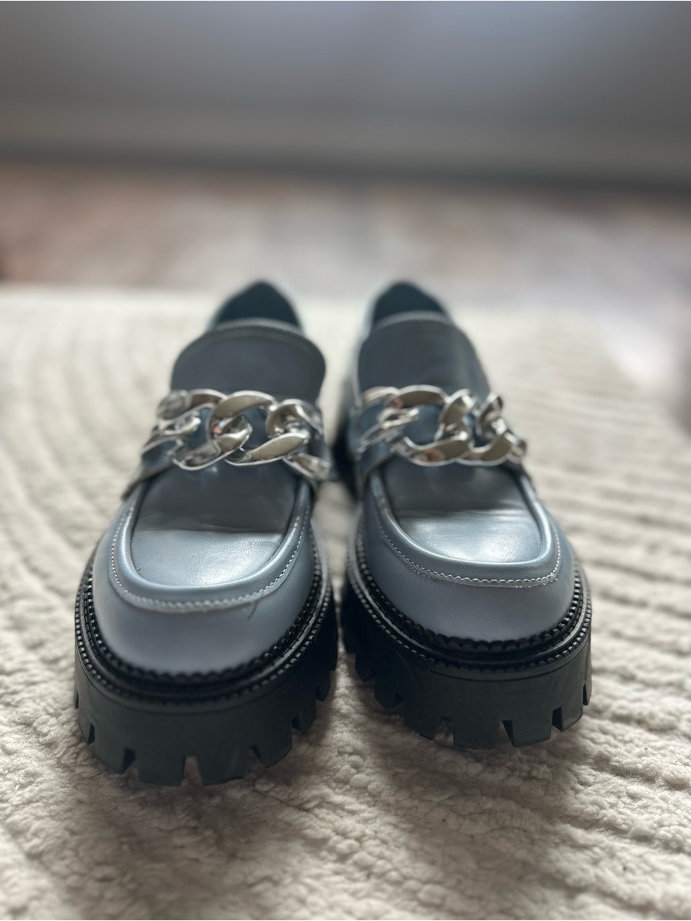 Steve Madden Chunky Platform Chain-Accent Women’s Loafers in Light Blue